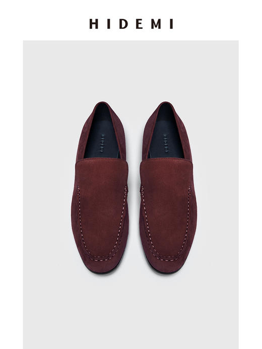 HIDEMI经典款极简进口麂皮乐福平底鞋 复古蓝/勃艮第红/华夫卡其米 商品图9