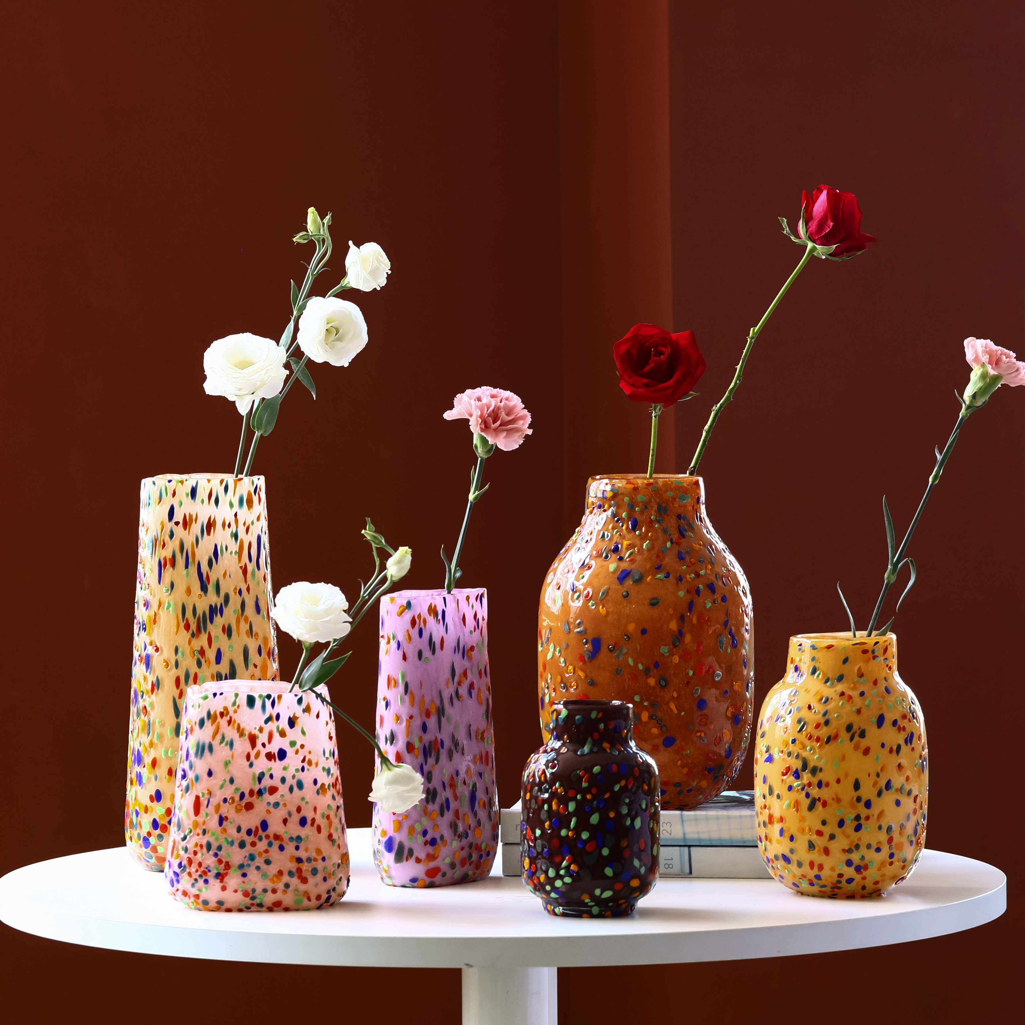 磁粉彩色碎花点玻璃花瓶摆件工艺品鲜花花器