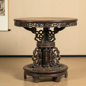 清 红木透雕绳纹百灵台