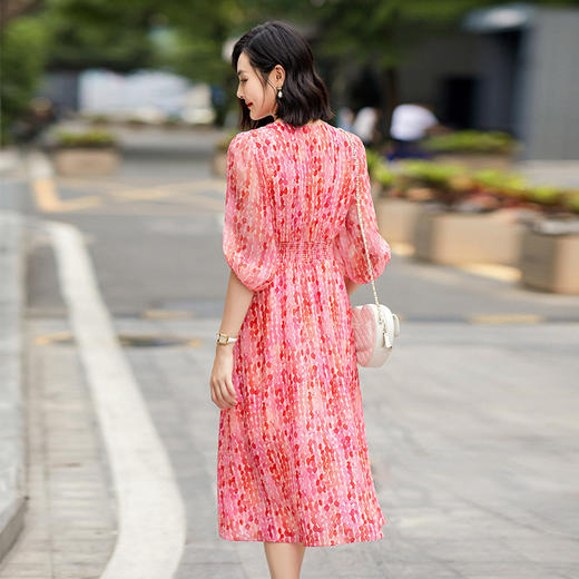 丁摩 真丝碎花连衣裙夏季女法式气质桑蚕丝度假裙子4ZF-90447 商品图3