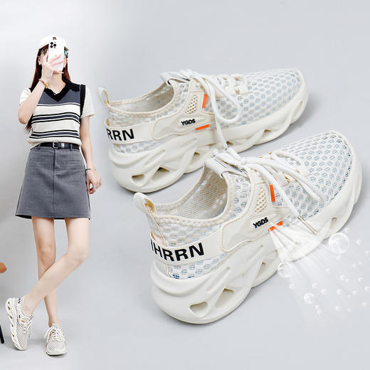 【夏季新款，超薄透气】女款韩版透气飞织鞋 4cm增高显腿长 颜色简约 时尚百搭 透气柔软舒适 商品图1