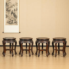 清代 红木回纹三弯腿五足圆凳（一堂四件）