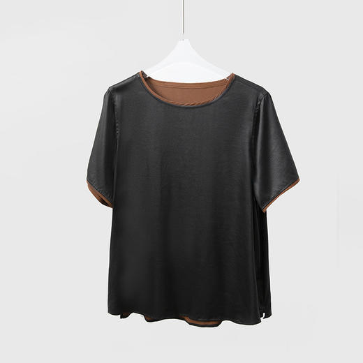 丁摩 双面穿平龟真丝香云纱短袖T恤女夏气质香云纱桑蚕丝圆领上衣4ZF-108 商品图0