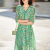 丁摩 夏季女装法式V领绿色碎花真丝中长款连衣裙子4ZF-90440 商品缩略图1