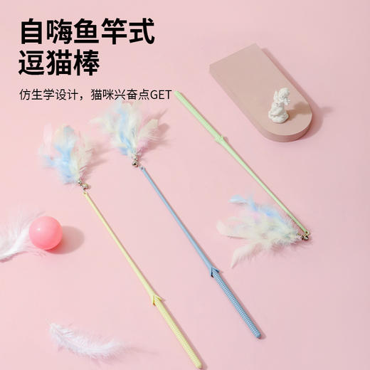 宠物用品-新款彩色羽毛逗猫杆猫玩具仙人掌手柄耐用长杆 商品图3