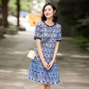 丁摩 单层加厚圆领蓝色几何休闲真丝连衣裙短袖鱼尾裙新4ZF-75266 商品缩略图0