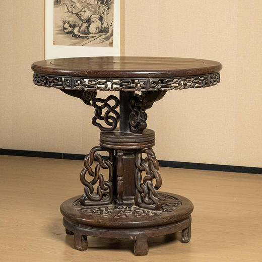 清 红木透雕绳纹百灵台 商品图4