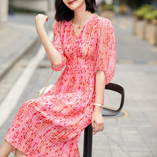 丁摩 真丝碎花连衣裙夏季女法式气质桑蚕丝度假裙子4ZF-90447 商品图2