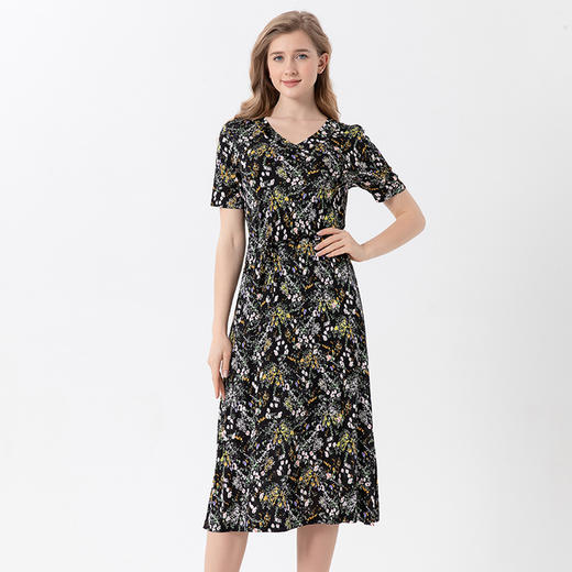 丁摩 桑蚕丝针织连衣裙女士春夏季时尚高端V领真丝裙子4ZF-23044 商品图2