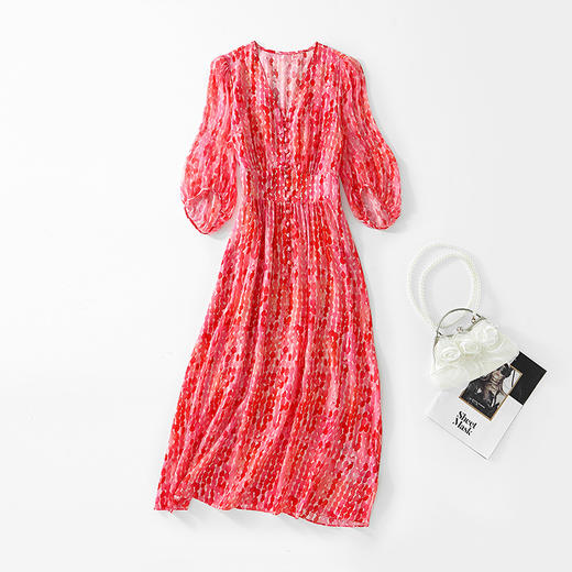 丁摩 真丝碎花连衣裙夏季女法式气质桑蚕丝度假裙子4ZF-90447 商品图4