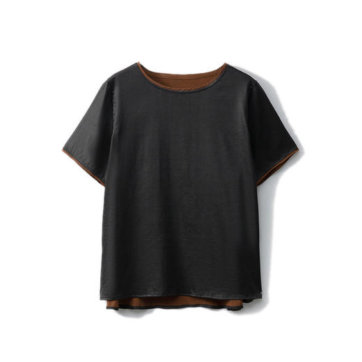 丁摩 双面穿平龟真丝香云纱短袖T恤女夏气质香云纱桑蚕丝圆领上衣4ZF-108 商品图4