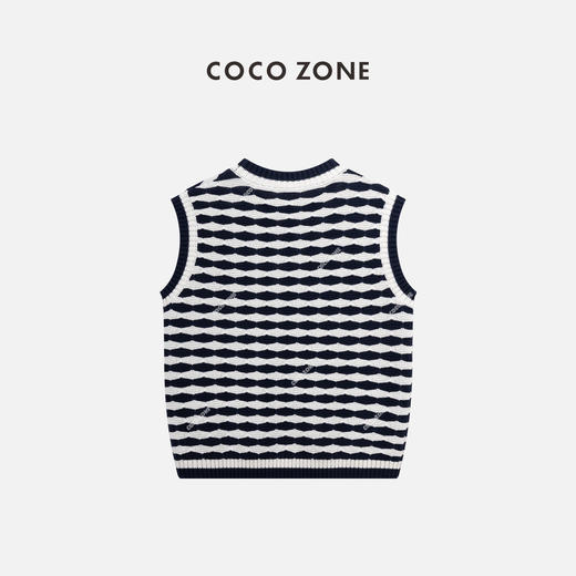 COCO ZONE 撞色圆领背心毛针织衫时尚条纹无袖毛衣CC1A0465 商品图1