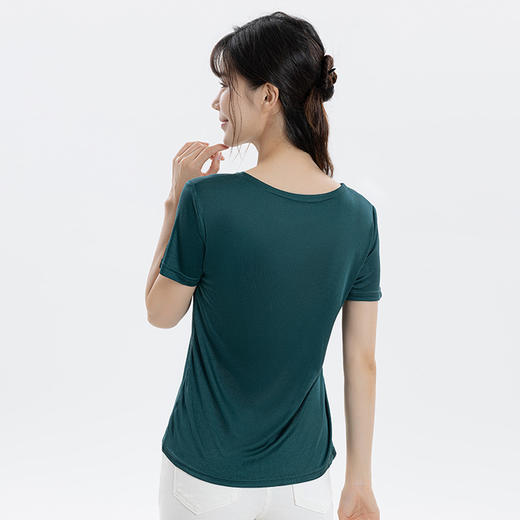 丁摩 新中式国风V领盘扣真丝短袖T恤春夏季桑蚕丝针织纯色上衣4ZF-24039 商品图1