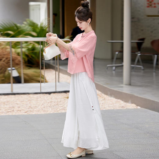 中国风时尚天丝麻套装，宽松阔腿裤新中式两件套HR-MY8867 商品图2