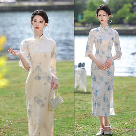 2024秋新款老上海复古中国风传统中式长款中袖旗袍SYK299230
