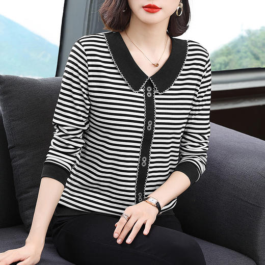 MZ 19533时尚长袖t恤女洋气条纹打底衫 商品图2