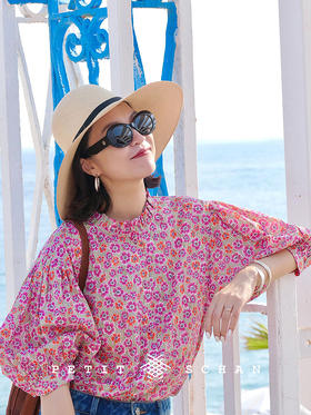 翠花儿 英国liberty进口印花纯棉泡泡袖小衫