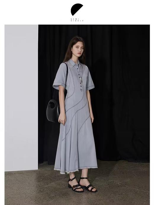 半圆/D24201360/不规则天丝牛仔连衣裙 商品图1