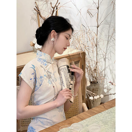 【慕夏预售3天】新中式年轻款少女夏季天丝麻日常全开襟旗袍LSB2645 商品图2