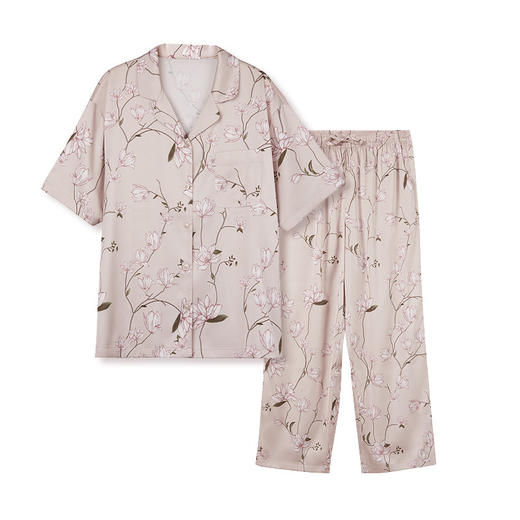 TG-TG03S302仿缎面丝绸睡衣女款春夏新款 印花短袖长裤性感套装薄家居服 商品图4