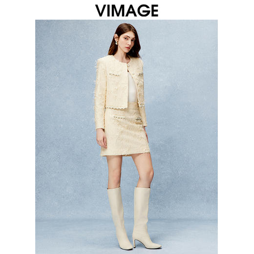 VIMAGE纬漫纪经典复古小香风显瘦包臀短裙半身裙秋季新款V2206805 商品图0