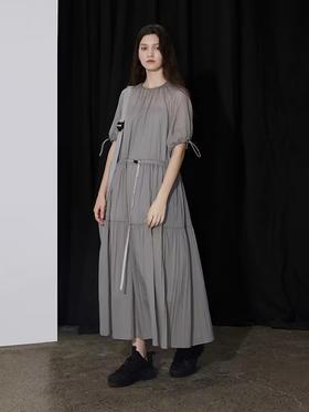 半圆/D24204347/宽松抽皱圆领轻运动连衣裙