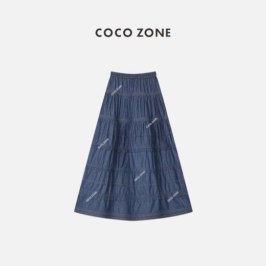 COCO ZONE 法式复古牛仔半裙拼接设计松紧腰抽绳单肩包 23C19002 商品图1