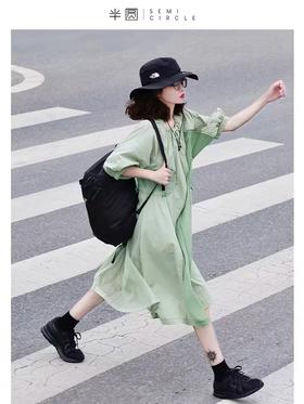 半圆/D23214081/绿色运动宽松连衣裙