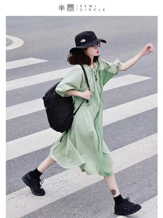 半圆/D23214081/绿色运动宽松连衣裙 商品图0