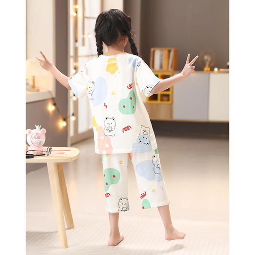 芬腾睡衣女童纯棉短袖夏季薄款母女套装女孩中大童宝宝亲子家居服 商品图3