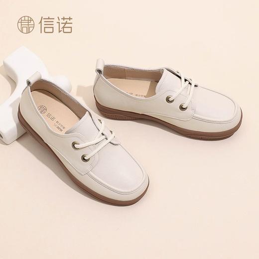 信诺真皮舒适女鞋2024新款秋季绑带小皮鞋厚底舒适通勤休闲软单鞋Q3066-N16 商品图2