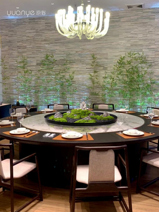 酒店大圆桌餐桌花转盘摆花永生苔藓绿植仿真花假花餐厅装饰摆设件 商品图1