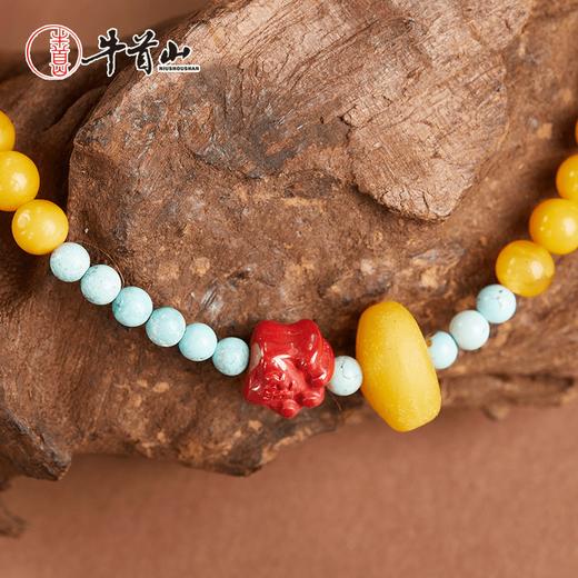 牛首山文创富甲多福蜜蜡绿松石朱砂手链古风原矿高档琥珀手串礼物 商品图3