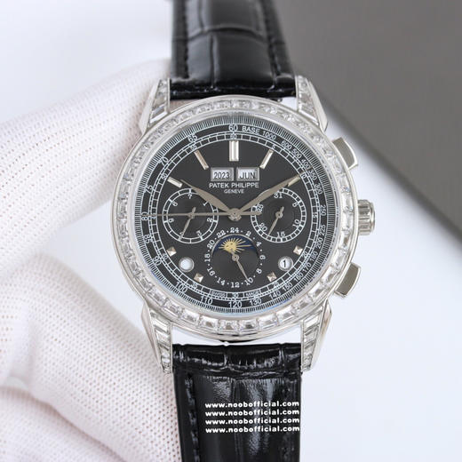 Noob Maker，N厂市场独家，耗时2年，18k包金版本和定制版手工镶钻工艺来啦，由20种不同钻组成，色泽艳丽，扣子也点缀21颗钻，搭配正品一致的美洲鳄鱼皮表带百达.翡丽超级复杂功能计时系列 商品图14