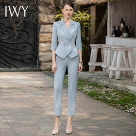 IWY/秋款七分袖蓝色西装九分裤套装正式场合招待通勤干练OL职业装CP1854
