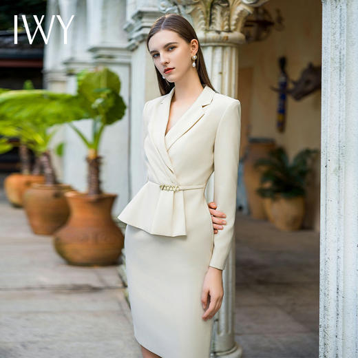 IWY/秋款纯白色高端气质女神范假两件职业装收腰显瘦通勤连衣裙Q989 商品图0