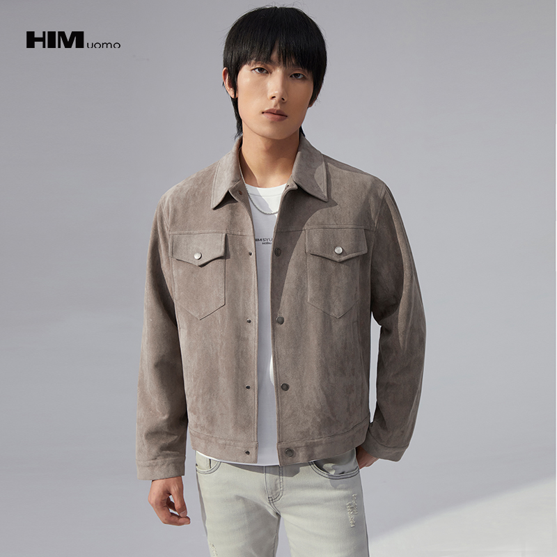 HIM漢崇 仿麂皮绒牛仔夹克男高级感潮流复古休闲短款外套2025秋季