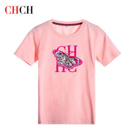 CHCH祈祈2023春夏新品蝴蝶印花儿童T恤CN1G4B006