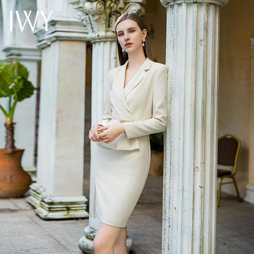 IWY/秋款纯白色高端气质女神范假两件职业装收腰显瘦通勤连衣裙Q989 商品图2