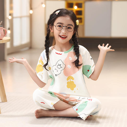 芬腾睡衣女童纯棉短袖夏季薄款母女套装女孩中大童宝宝亲子家居服 商品图0
