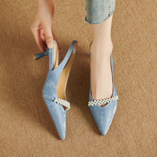 【预售5天】新款绝美法式后空包头凉鞋，尖头气质细跟高跟鞋珍珠YS&YSD0132 商品图2