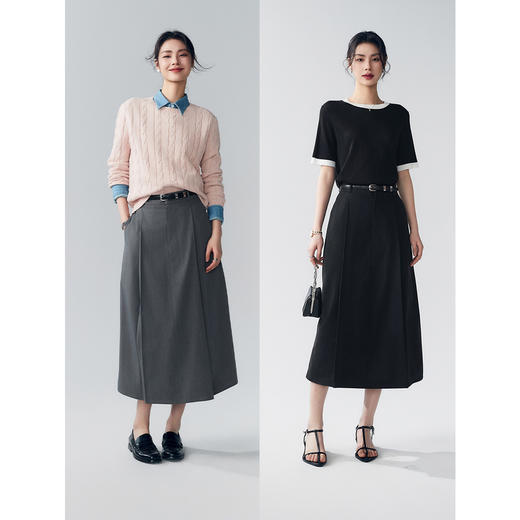 初棉353617005-天丝羊毛百褶显瘦长裙 商品图4