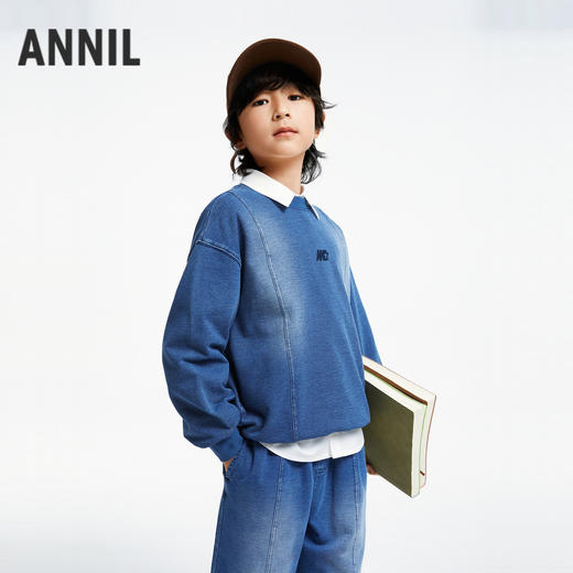 男女童超宽松牛仔卫衣长袖上衣新款安奈儿童装实体店同款AM431551 商品图1