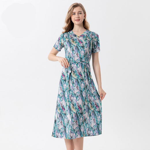 丁摩 桑蚕丝针织连衣裙女士春夏季时尚高端V领真丝裙子4ZF-23044 商品图0