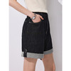 棉仓353624005-复古高腰牛仔短裤两穿可卷边带袢设计感百慕大短裤显瘦A字裤 商品缩略图1
