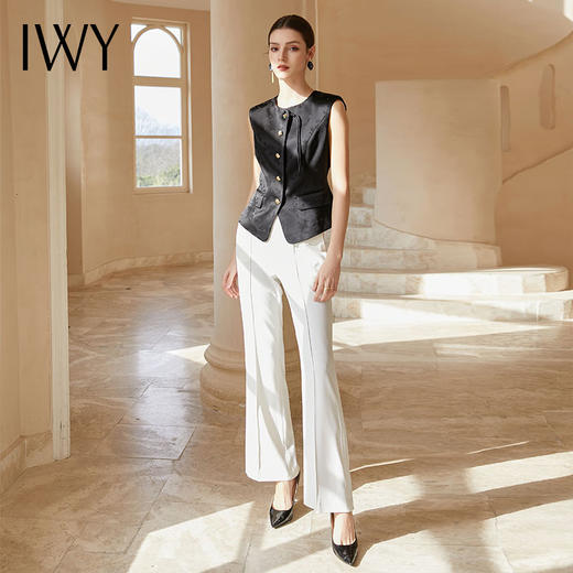 IWY/黑色无袖西装马甲白色微喇裤气质时尚两件套高级感职业套装M1997+P1997 商品图2