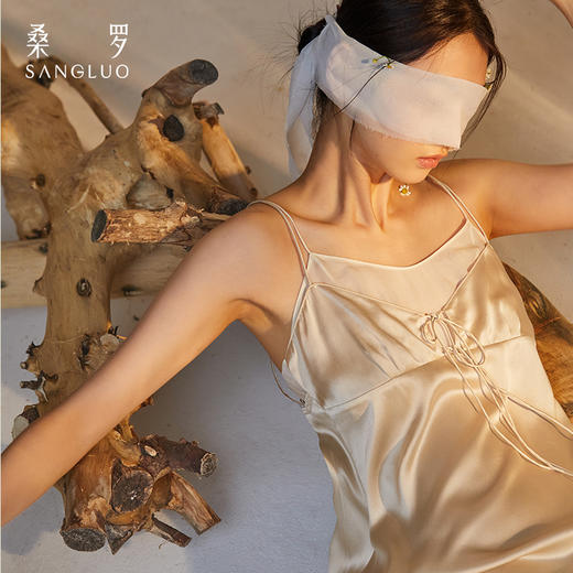 桑罗真丝假两件系带吊带裙撞色雪纺睡裙简约高级睡衣女2024年新款 商品图2