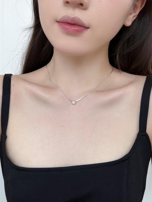 ins风 s925银高级珍珠迷你方形项链锁骨 商品图1