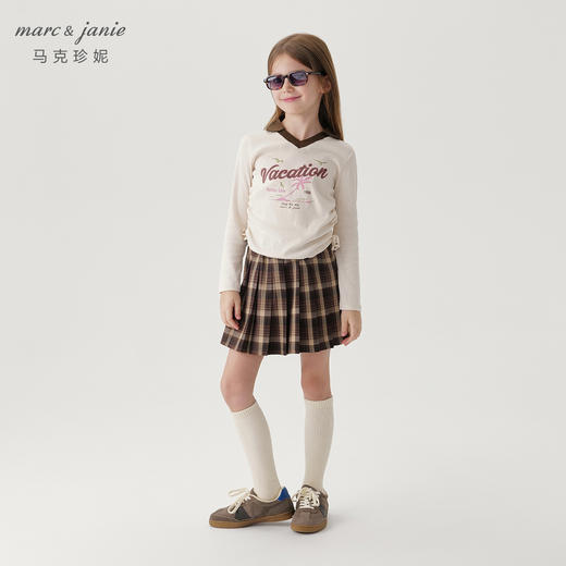 马克珍妮女童复古学院格子百褶短裙半身裙儿童裙子秋装新款241272 商品图1