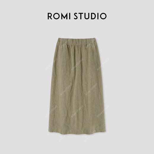 ROMI STUDIO“甄选汉麻”100%汉麻纸皱感松紧腰直筒半裙 421X8040 商品图0